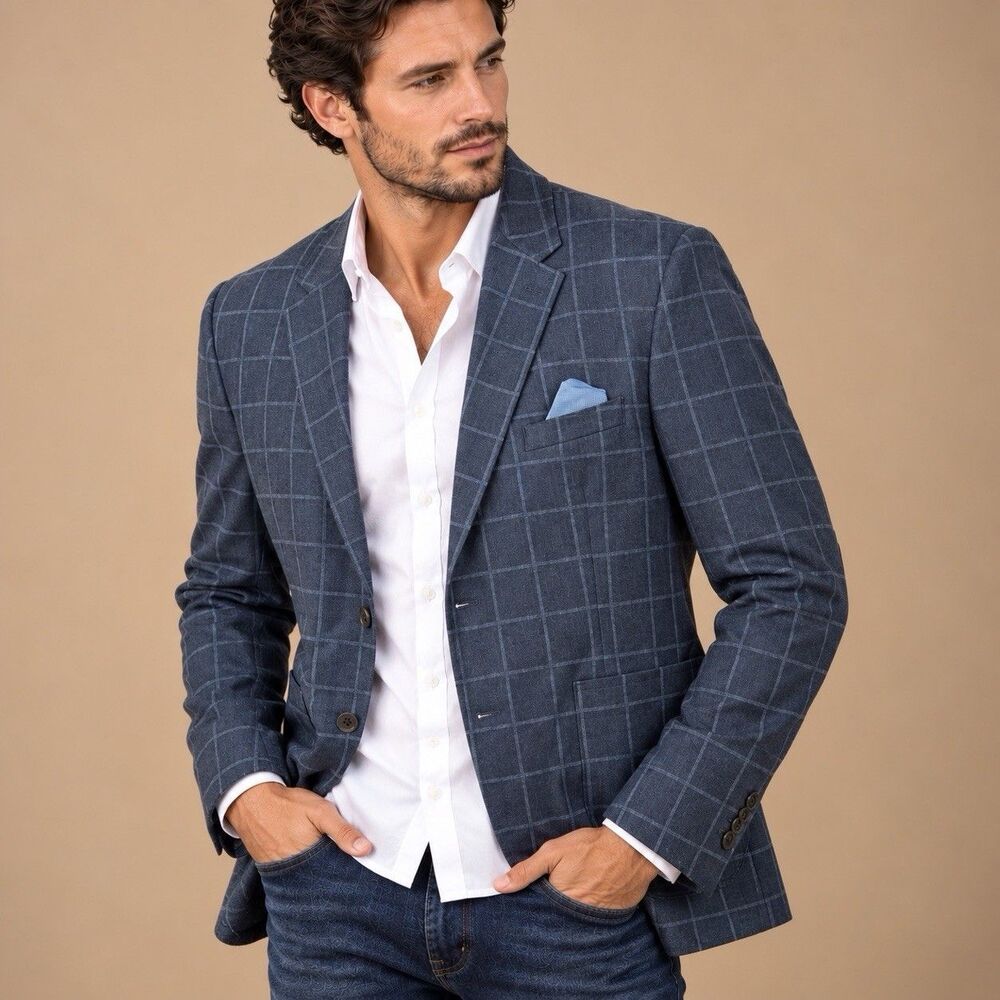 Johnston & Murphy XC Flex Blazer XXL Blue Windowpane Sport Coat Stretch